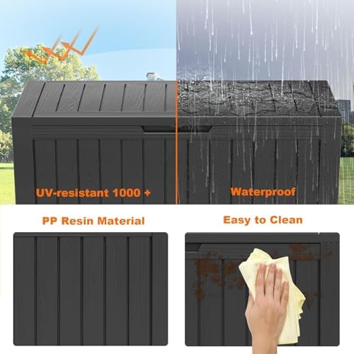 PatioZen 80 Gallon Resin Deck Box, Lockable Outdoor Storage Box for Patio Cushions Storage Furniture,Garden Tools, Pool Supplies, Weatherproof and UV Resistant (Black) - Image 2