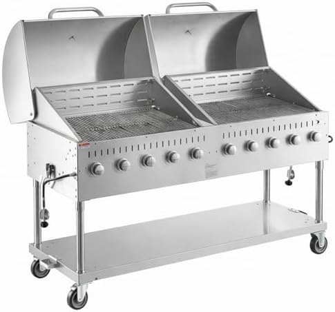 Commercial Stainless Steel Outdoor Liquid Propane Grill with Dual Roll Dome Lids, 72" Cooking Surface, 10 Burners, 160,000 BTU, for Restaurant Patio, Resort, Catering, Outdoor Kitchen, Hotel - Image 3