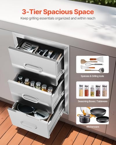 VEVOR Outdoor Kitchen Drawers 16"W x 28.5"H x 20.5"D Stainless Steel - Image 3