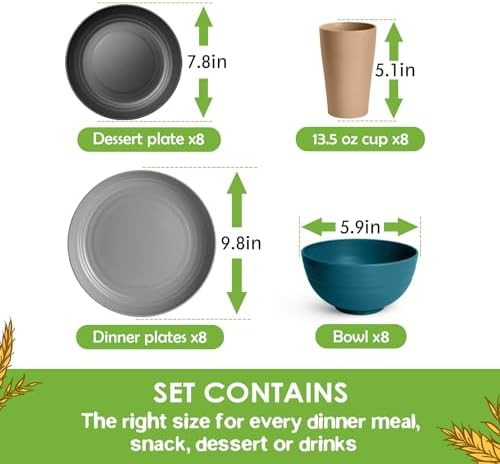 Teivio 32-Piece Plates and Bowls Sets for 8, Cerulean Hues Dinnerware Sets - Image 2