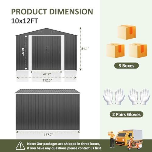 AirWire 10x12 FT Outdoor Storage Metal Shed for Backyard Garden Patio - Image 2