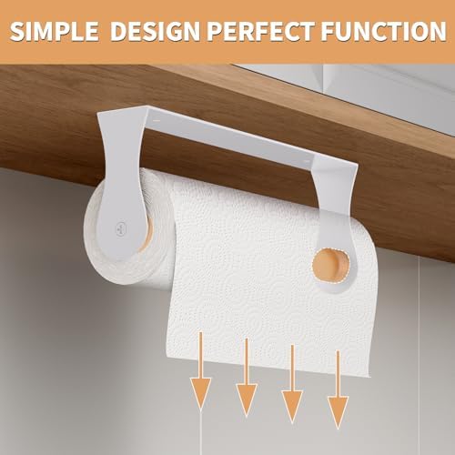 Paper Towel Holder Under Cabinet, Wall Mount,Adhesive or Drilling, White - Image 2