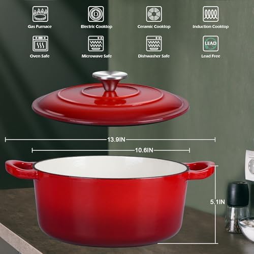 Leonyo 6-Quart Enameled Cast Iron Dutch Oven Pot with Lid, - Image 2