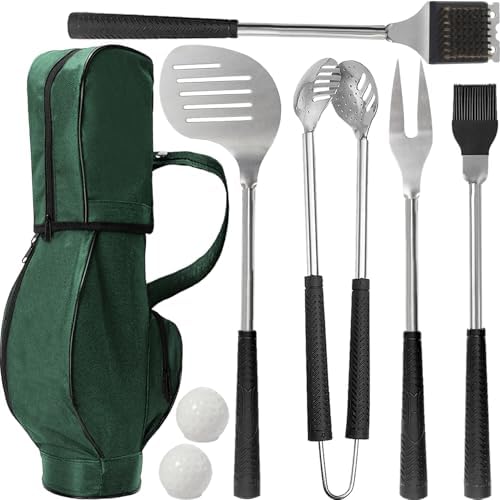 Golf Grilling Gifts for Men 8pcs Golf BBQ Grill Accessories Tools Utensils Set for Outdoor Camping, Funny Birthday Gifts for Men Women Golfers, Dad Gifts for Dad Grandpa Husband from Daughter Son Wife by Jishi