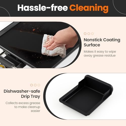 MAT EXPERT 35" Electric Griddle, Nonstick Countertop BBQ Grill with 4-Level Adjustable Temperature, Insulated Handles & Drip Tray, Indoor Outdoor Tabletop BBQ Grill for Party, Camping & Gathering, 35" - Image 6