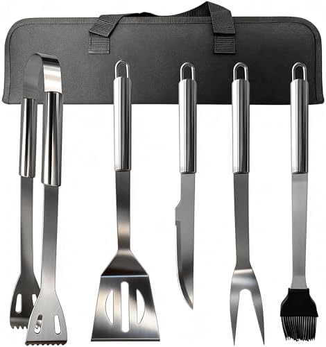 Small Travel 5-Piece 304 Stainless Steel Grill Tool Set with Storage Case – BBQ Grilling Accessories, Ideal Gift for Men & Cooking Lovers by SDLQY