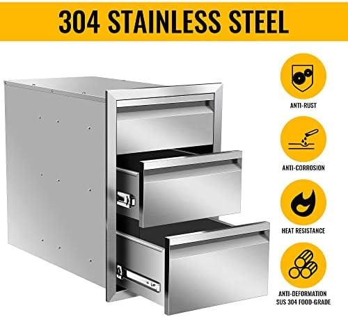 Outdoor Kitchen Drawers Stainless Steel 14W X 21H X 23D Inch, Flush Mount Triple BBQ Island Drawers with Hidden Handle for Outdoor Kitchens, Patio or Grill Station - Image 3