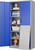 Metal Cabinet with 5 Adjustable Shelves,6 Tier Garage Storage Cabinet with Lock,Gray Blue Metal Storage Cabinet with Locking Doors,Steel Cabinets,71" Lockable Storage Cabinets for Home,Office,Garage by SISESOL