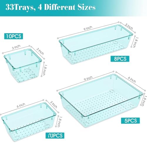 33 PCS Plastic Drawer Organizers Set, 4 Size Desk Drawer Organizer Trays - Image 2