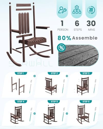 SERWALL Comfortable Outdoor Rocking Chairs Set of 2, Brown - Image 6