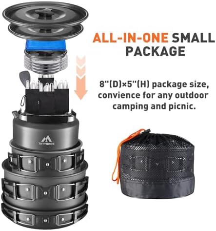 THTYBROS 27pcs Camping Cooking Set for 2-4 People, Portable Cookware Set with Kettle, Pots & Pans, Stainless Steel Utensils, Plates, Dishware for Backpacking, Picnic, Outdoor Adventures - Image 4