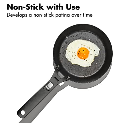OXO Outdoor Pre-Seasoned Carbon Steel 8" Frying Pan Skillet, Detachable Handle for Easy Storage, Indoor Use, Nonstick with Use, Induction Suitable, Oven & Broiler Safe,Browning, Grill,Sear,Saute,Black - Image 4