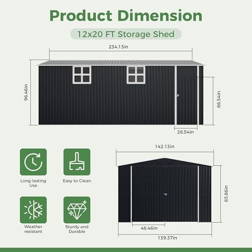 AirWire 12x20 FT Metal Storage Shed, Black - Image 2