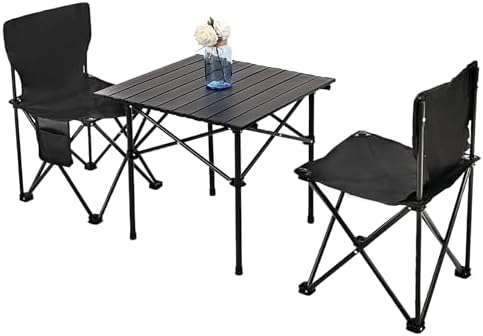 Camping Table with 2 Chairs, Portable Folding Picnic Table Set by FXKS