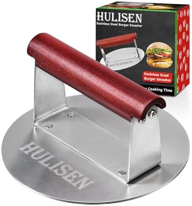 HULISEN Stainless Steel Burger Press, 6.2-Inch Round Burger Smasher by HULISEN