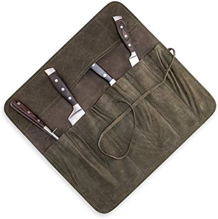 Angus Stoke Knife Bag for Chefs–knife Roll Bag leather 7 slots – Leather Knife Case Noah (green-olive) - Image 3