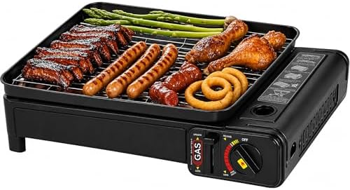 Portable Butane Stove Dual Fuel Gas BBQ Grill with Case & Stainless Grate by YINMANQ