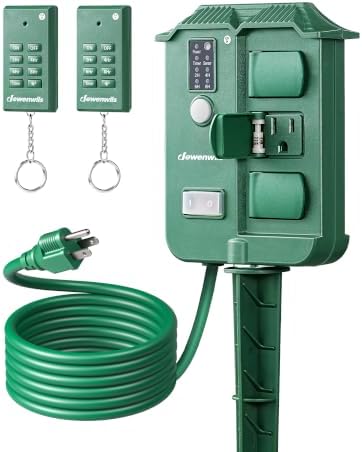 DEWENWILS Outdoor Power Stake Timer, Dusk to Dawn Timer with 2 Remotes by DEWENWILS