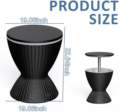 EasyUp Outdoor Cooler Bar Table – 8 Gallon Outdoor Patio Cooler Table with Drain Plug, Adjustable Height Rattan-Style Resin Cool Bar for Poolside, Deck, BBQ & Parties Classic Black - Image 3