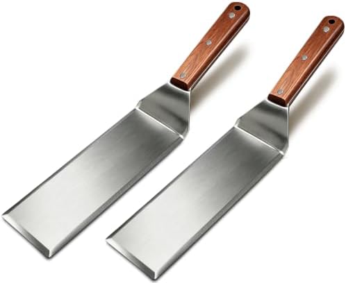 Set of 2 Extra Long Thicker Stainless Steel Griddle Spatula BBQ Tools by BBQTOOLACCESSORIESFORGRIDDLE