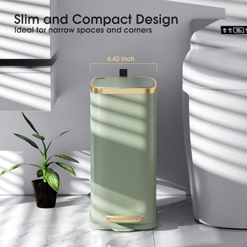 CEROELDA Small Bathroom Trash Can with Lid-5L/1.3 Gal-Soft Close Lid-Green - Image 2