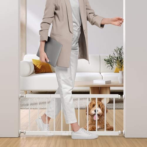 Dog Gate Indoor,18"-45" Adjustable Extra Wide Metal Short Dog Gate to Step Over, 18" Tall Small Pet Gate with 3 Extension Kits, Pressure Mounted for Doorways & Stairs by Fldofaves
