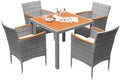 Devoko 5 PCS Acacia Wood Patio Dining Set, Gray Rattan by DEVOKO