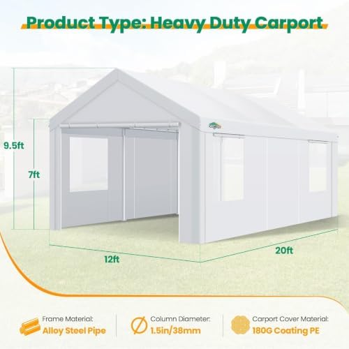 COBIZI Carport Canopy 12x20 Heavy Duty Portable Garage - Image 2