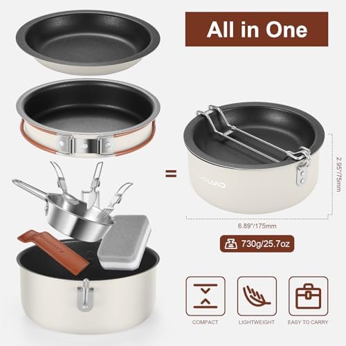 Odoland 10pcs Camping Cookware Non-Stick Camping Pot and Pan Set with Plate Bowl Fork Knife Spoon for Backpacking, Hiking, Outdoor Cooking and Picnic - Image 4