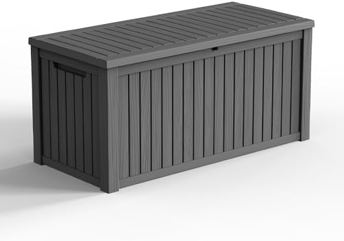 200 Gallon Waterproof Outdoor Storage Box, UV Resistant Resin Deck Box with Hydraulic Rod for Reinforced Stability, Perfect for Patio, Garden, and Pool（Black，200 Gallon） by KFY