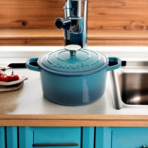 Crock-Pot Artisan 3-Quart Round Enameled Cast Iron Dutch Oven – Gradient Teal, Durable Heavy-Duty Cookware for Slow Cooking, Roasting, Baking with Lid - Image 5