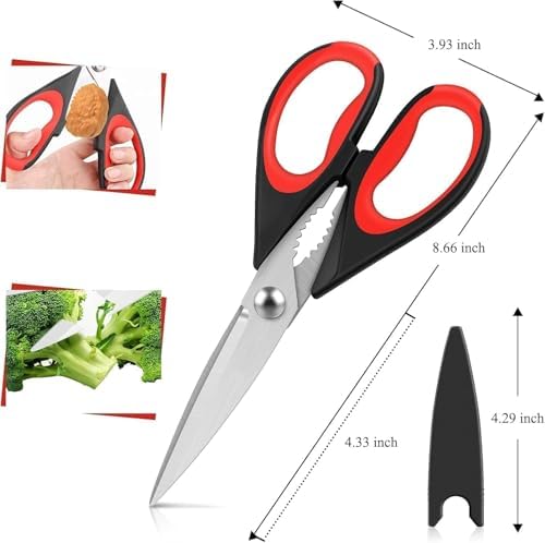 Kitchen Scissors All Purpose Heavy Duty, Kitchen Utensils Set, Stainless Steel Cooking Utensils Gadgets Meat Poultry Food Shears Dishwasher Safe Utility Tools Home (orange-red) - Image 2