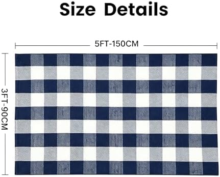 MUBIN Cotton Buffalo Plaid Rug, 3' x 5' Navy Blue White Outdoor Rug Front Door Decorative Mat, Washable Doormat Foldable Area Rug Layered Door Mats Rug for Front Porch, Entryway, Patio - Image 2