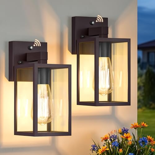 FOLKSMATE 2 Pack Dusk to Dawn Outdoor Wall Light Fixtures, Exterior Porch Light, Waterproof Wall Sconces Lanterns, Sensor Lighting Wall Mount for House Doorway Garage, Dark Chocolate by FOLKSMATE