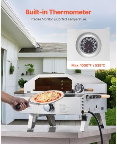 Outdoor Pizza Oven, 13 in Gas Fired Pizza-Maker, Portable Gas Oven with Thickened Cordierite Pizza-Stone and Thermometer, Pizza or Grill Two Modes, Perfect for Camping & Backyard - Image 3
