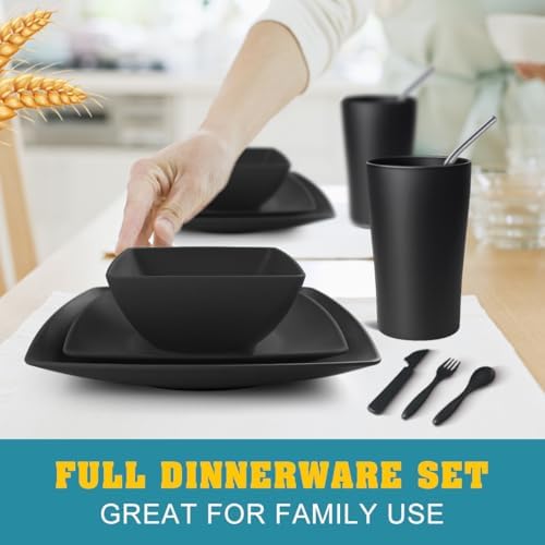 Teivio 44-piece With Flatware Plates and Bowls Sets, Black Dishes Set for 4 - Image 5