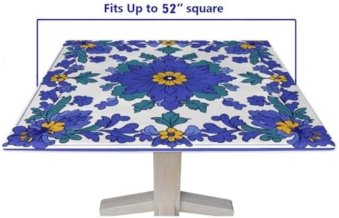 Outdoor Square Table Cloth, Mexican Talavera Pattern Printed on Stain Resistant Card Table Cover, Use for Kitchen Patio Restaurant, Fit for 52" x 52" Square Tables - Image 5