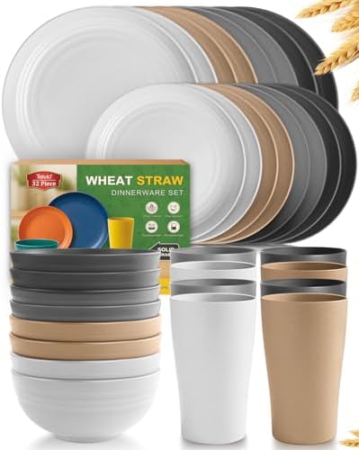 Teivio 32-Piece Plates and Bowls Sets for 8, Vintage Kitche Dinnerware Set by Teivio
