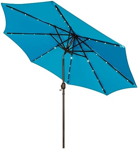 Blissun 9 ft Solar Umbrella, 32 LED Lighted Patio Umbrella, Table Market Umbrella, Outdoor Umbrella for Garden, Deck, Backyard, Pool and Beach (Light Blue) by Blissun