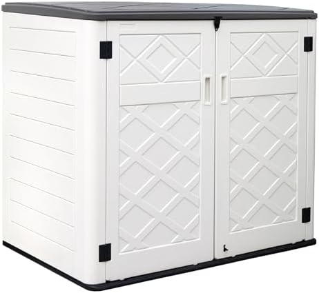 ZZM Large Outdoor Storage Shed, 48 Cu Ft Resin Versatile Storage Cabinet for Patio Accessories, Trash Cans & Garden Tools, Durable Horizontal Storage Box with Lockable Lid (White) by ZZM