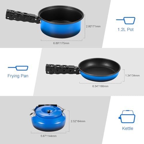 Odoland 5pcs Camping Cookware Non-Stick Camping Pot and Pan Set with Kettle and Removable Handle for Hiking Backpacking and Picnic - Image 6