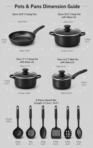 13-Piece Non Stick Pots and Pans Set,Cooking Pan Set,Maifan Stone Coating - Image 5
