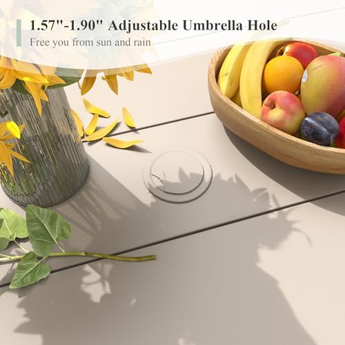 Outdoor Dining Table for 6, 63" Rectangle Outdoor Table with Adjustable Umbrella Hole, All-Weather Metal Patio Dining Table for Lawn Garden Backyard Deck, Sandshell - Image 3