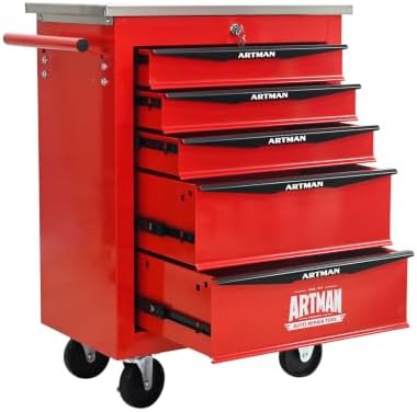 5-Drawer Heavy-Duty Rolling Tool Chest with Wheels & Steel Roof, Lockable Tool Chest Storage Cabinet for Garage, Workshop, Warehouse, and Repair Shop by Unknown