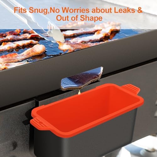 2 PCS Silicone Grease Cup Liners for Blackstone 36 28 22 17 Inch Griddle,Reusable Grease Catcher Cup Liner Grill Grease Tray,Durable Drip Pans Blackstone Griddle Accessories,Orange - Image 3