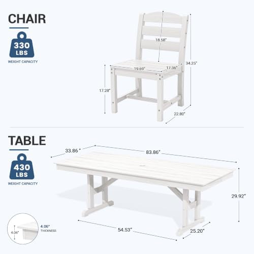 KINGYES Outdoor Armless Dining Chairs Set of 6,HDPE Patio Chairs,White - Image 2
