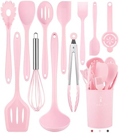 Pink Kitchen Utensils Set-12 Pieces Silicone Cooking Utensils Set by Pranski