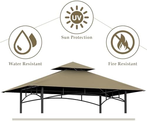 5' x 8' Grill Gazebo Replacement Top, Khaki Canopy Top Cover Only - Image 2