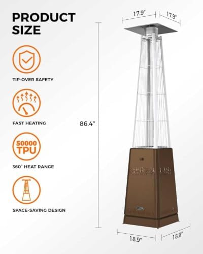 Pyramid Patio Heater, 50,000 BTU Outdoor Patio Heater, Propane Heater With Quartz Glass Tube & Wheels for Outdoor Use, Backyard, Commercial & Residential, Triple Protection System, Black - Image 7