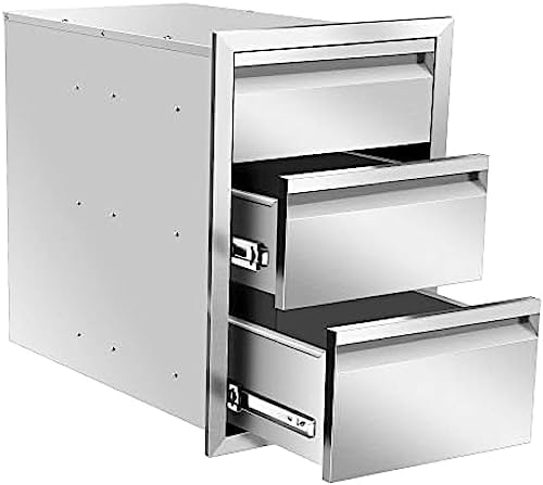 Pull Out Trash Drawer, Lower Sliding Rails Stainless Steel Roll Out Trash Bin Pull Out Tray With Handle For Outdoor Kitchen BBQ Island Grill Station,Three Drawers by OLIPIC
